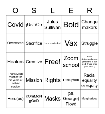 Graduation Bingo Card