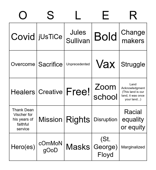 Graduation Bingo Card