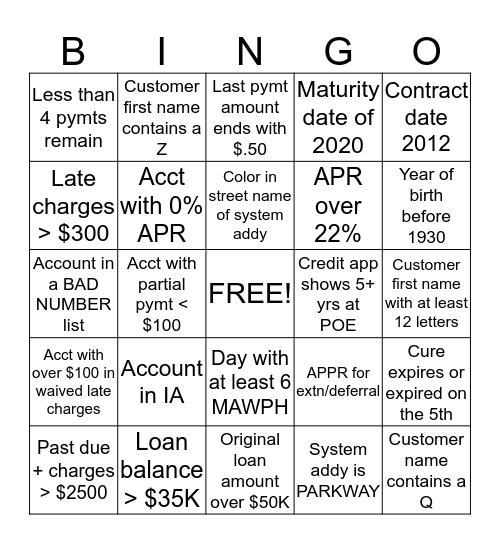 Untitled Bingo Card