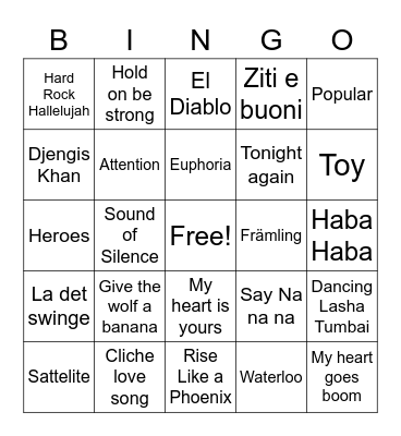 Eurovision Bingo Card