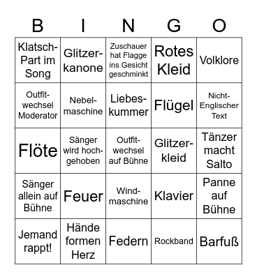 Eurovision Bingo Card