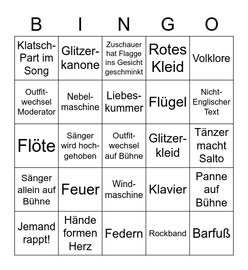 Eurovision Bingo Card