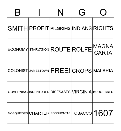 Jamestown  Bingo Card