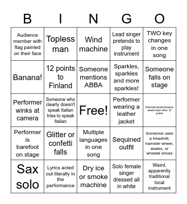 Eurovision Bingo - 2022 Bingo Card