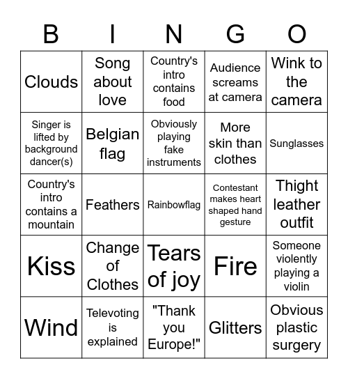 Eurovision Bingo Card