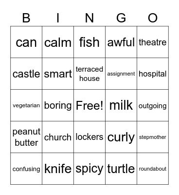 Vocabulary Bingo Card