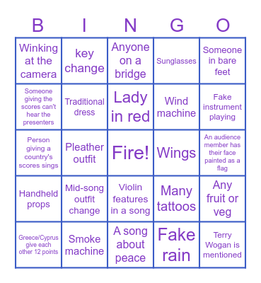 Eurovision Bingo Card