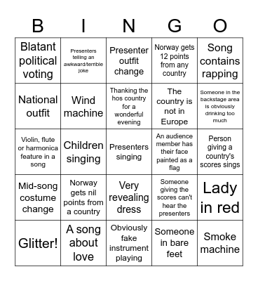 Eurovision Bingo 2022 Bingo Card