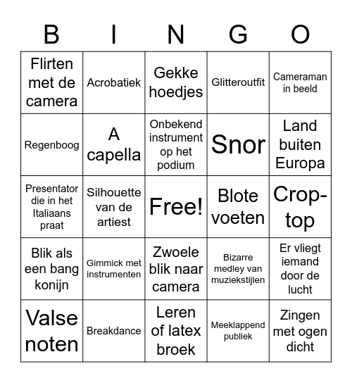 SONGFESTIVAL 2022 Bingo Card