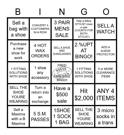 Steve Madden Bingo Card