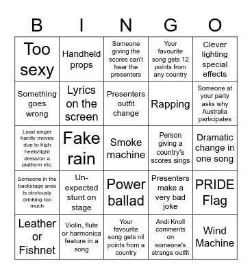 Nikos Eurovision Bingo Card