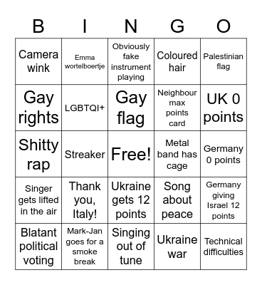 The big Eurovision drinking game BINGO Card