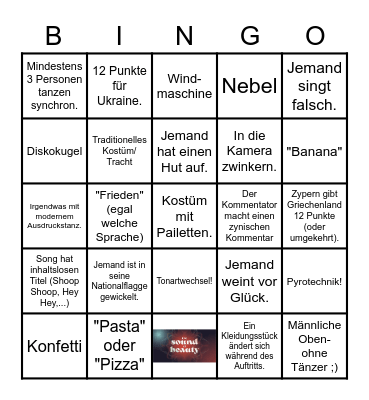 ESC 2022 Hofau Bullshit Bingo Card