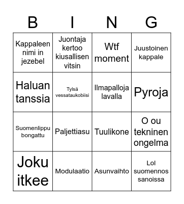 Eurovision bingo Card