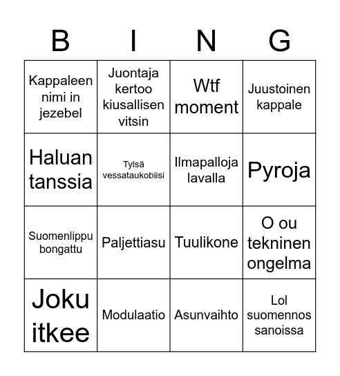 Eurovision bingo Card