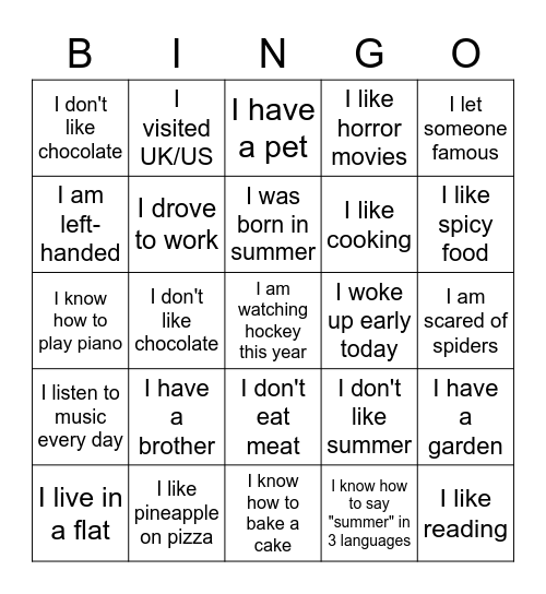 Untitled Bingo Card