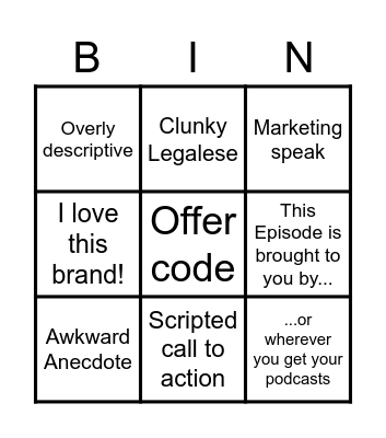Podcast Ad Bingo Card