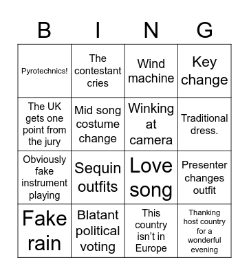 Eurovision bingo card 1 Bingo Card