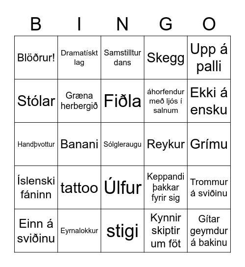 Úrslitakvöld Bingo Card