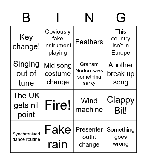 Eurovision bingo card 2 Bingo Card