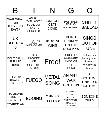 EUROVISION BINGO BOARD Bingo Card