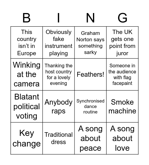 Eurovision bingo card 3 Bingo Card