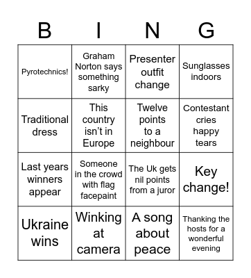 Eurovision Bingo Card 4 Bingo Card