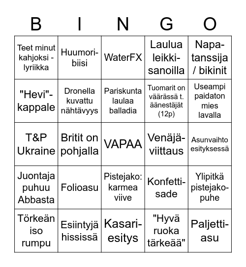 Euroviisubingo Card