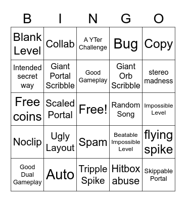 Recent Tab Bingo (Geometry Dash) Bingo Card