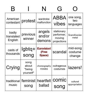 Eurovision 2022!! Bingo Card