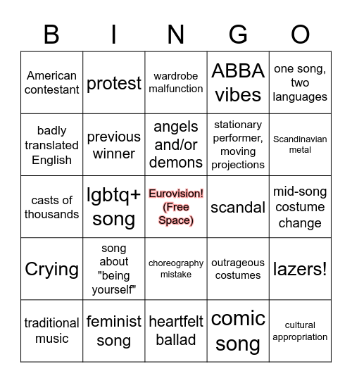 Eurovision 2022!! Bingo Card