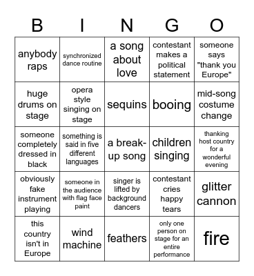 ESC Bingo Rostock 2022 Bingo Card