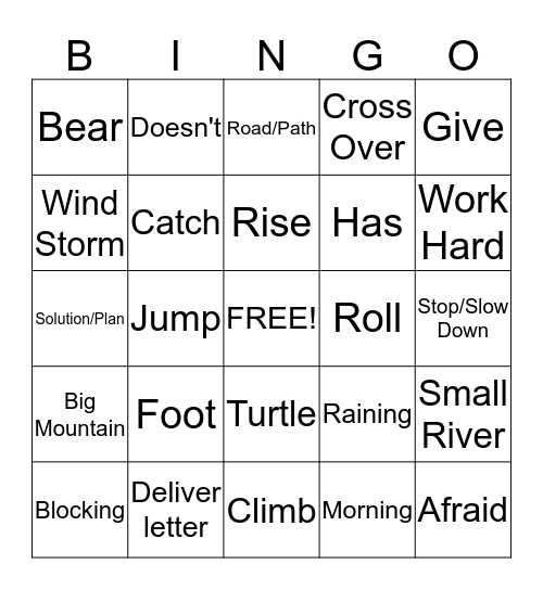 "Little Turtle Delivers Letter" Bingo Card