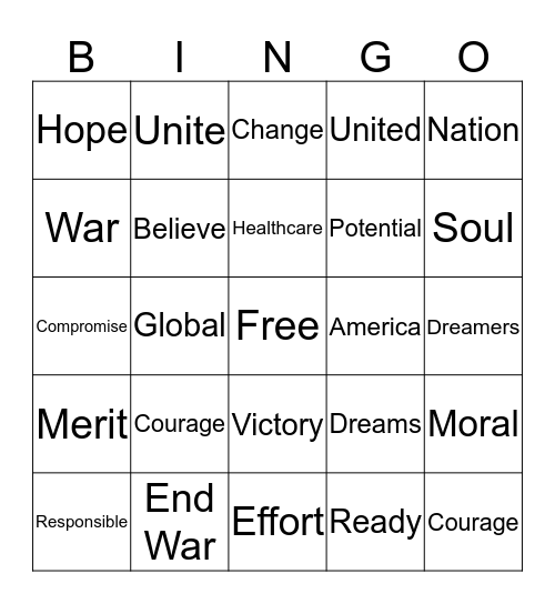 Bing Obama Bingo Card