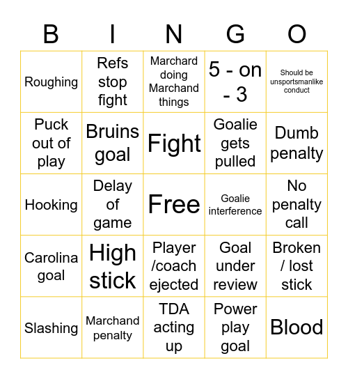 Bruins- Hurricanes Bingo Card