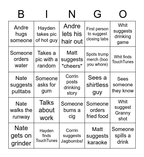 Sunday Funday Bingo Card