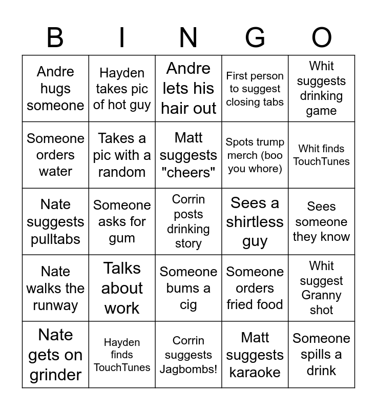 Sunday Funday Bingo Card