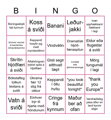 Eurovision Bingo - 2022 Bingo Card