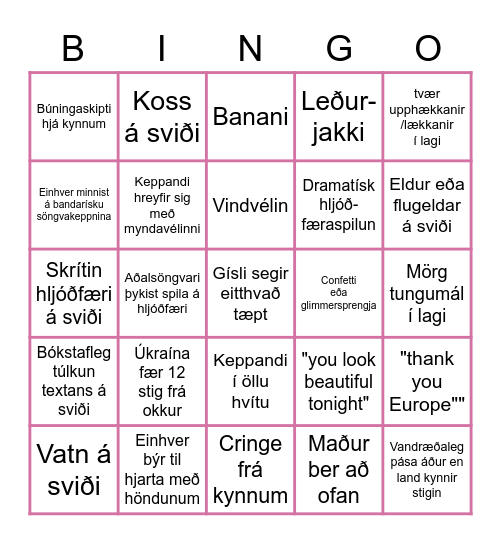 Eurovision Bingo - 2022 Bingo Card