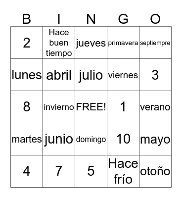 Repaso Bingo Card