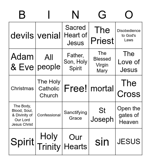 Sacramental Prep Bingo Card