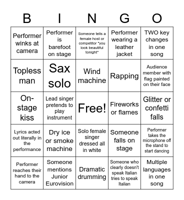 Eurovision Bingo - 2022 Bingo Card