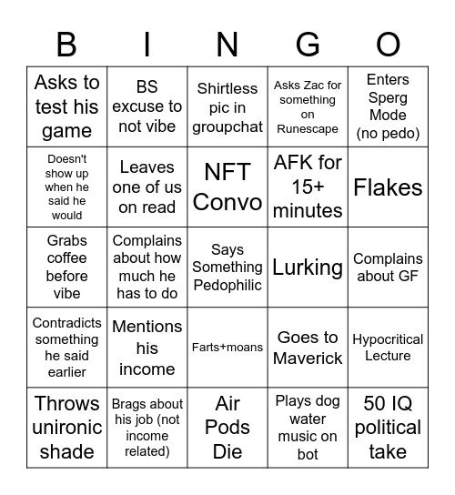 Hans cringe bingo Card