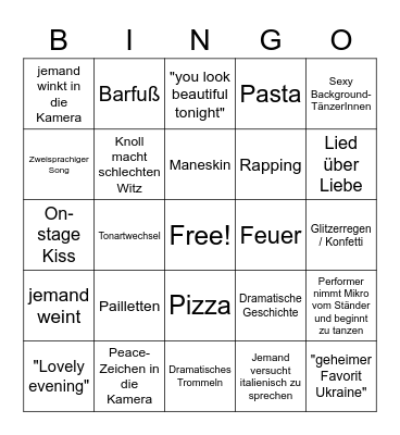 Eurovision Bingo - 2022 Bingo Card