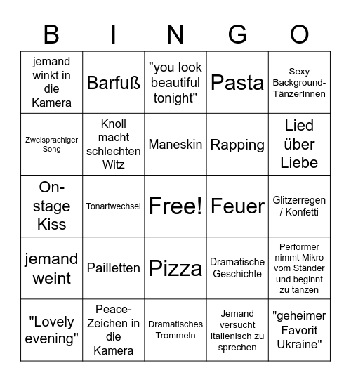 Eurovision Bingo - 2022 Bingo Card