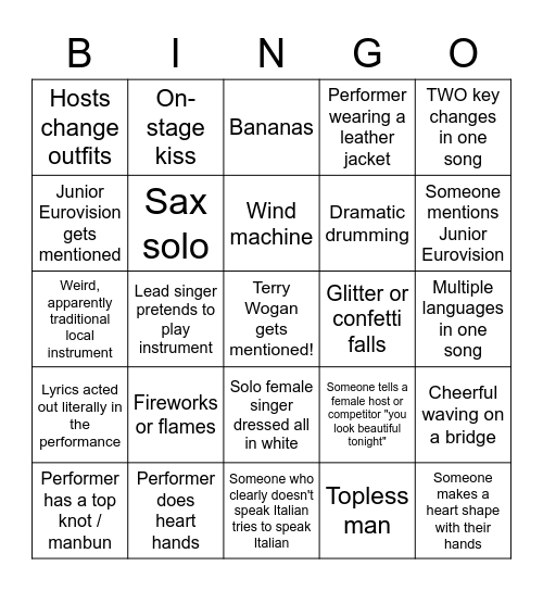 Eurovision Bingo - 2022 Bingo Card