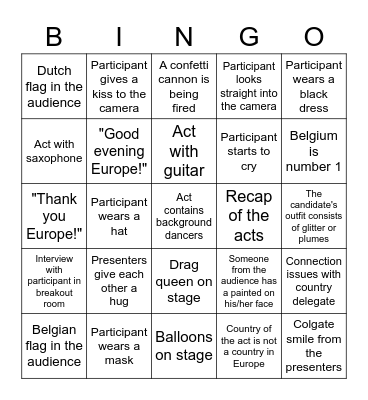 Eurosong Bingo Card