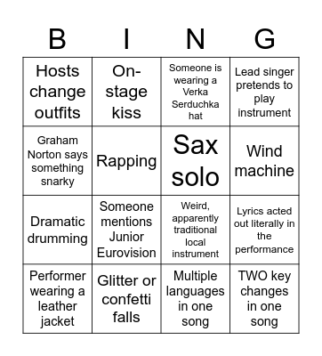 Eurovision Bingo - 2022 Bingo Card