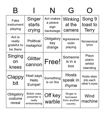 Eurovision Bingo Card