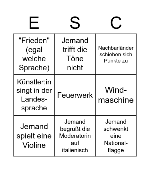 ESC Bingo Card